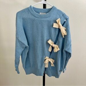 Jovonna London Pale Blue Brighton Jumper Sweater with Cream Bows